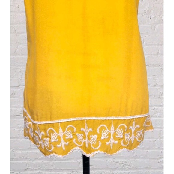 Solitaire Floral Embroidered Tunic Tank Top Womens SM Yellow Blouse Boho Cottage - Picture 5 of 7